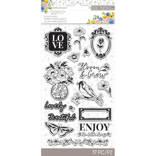K&#x26;Company Antique Garden Acrylic Stamps, 17ct.